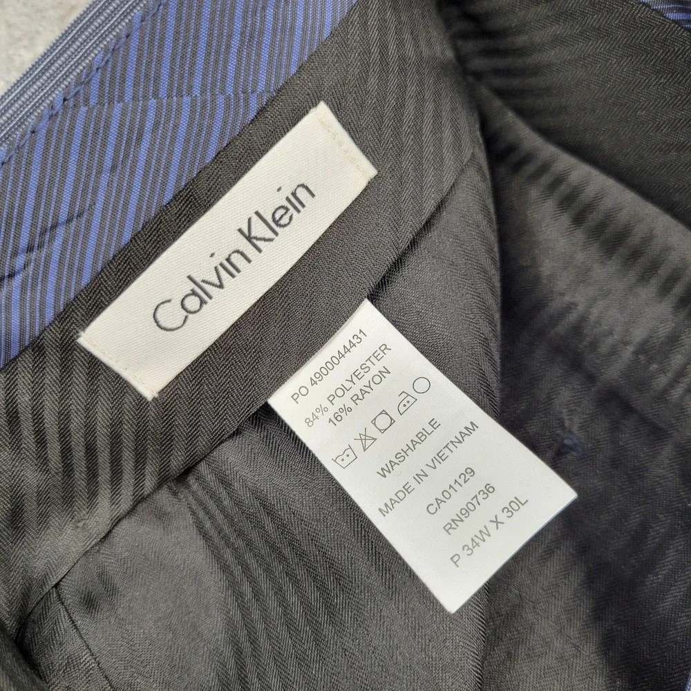 Calvin Klein Dress Pants Mens 34x30 Gray Polyester Viscose‎ Flat Front Business
